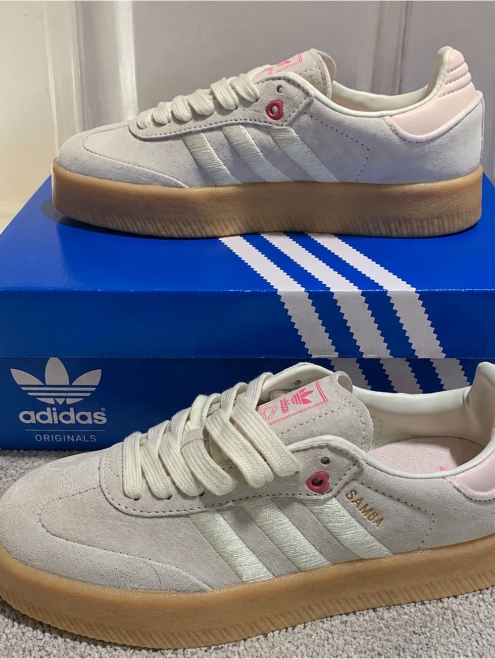 adidas Samba Suede Platform Sneakers in Light Pink and Gum